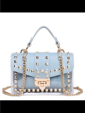 Studded Chain Trim Light Blue Satchel